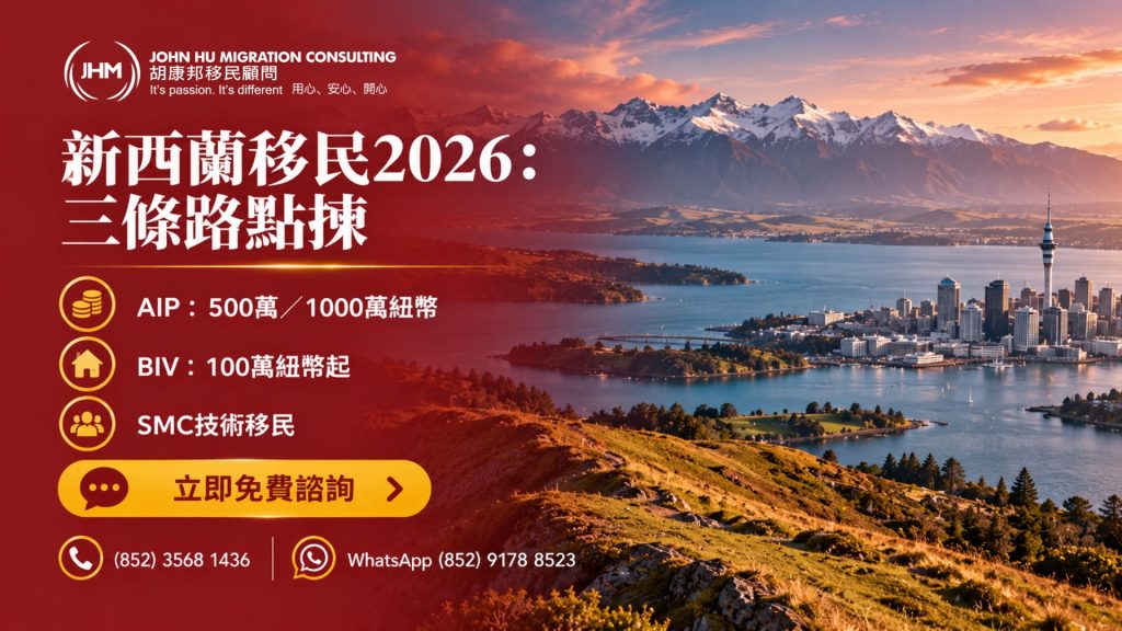 紐西蘭移民2026：AIP、BIV、技術移民，香港人點揀？